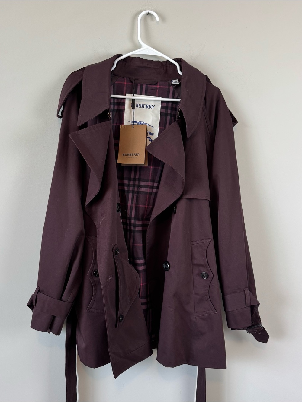 NWT Burberry Short Gabardine Fitzrovia Oversized Cropped Trench Coat Red Wine 2 - Picture 7 of 16